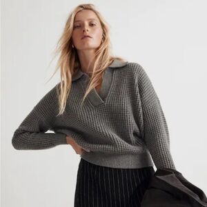 Madewell Charcoal Waffle Knit Henley Sweater